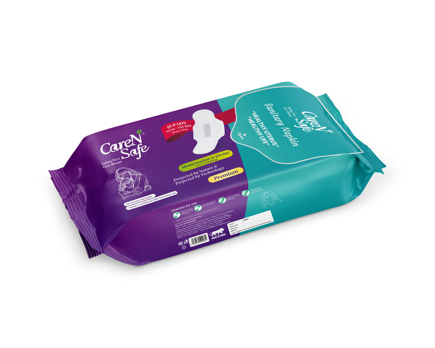 CareNSafe Premium Cotton XXXL Sanitary Pads – 350mm | 10 Pads