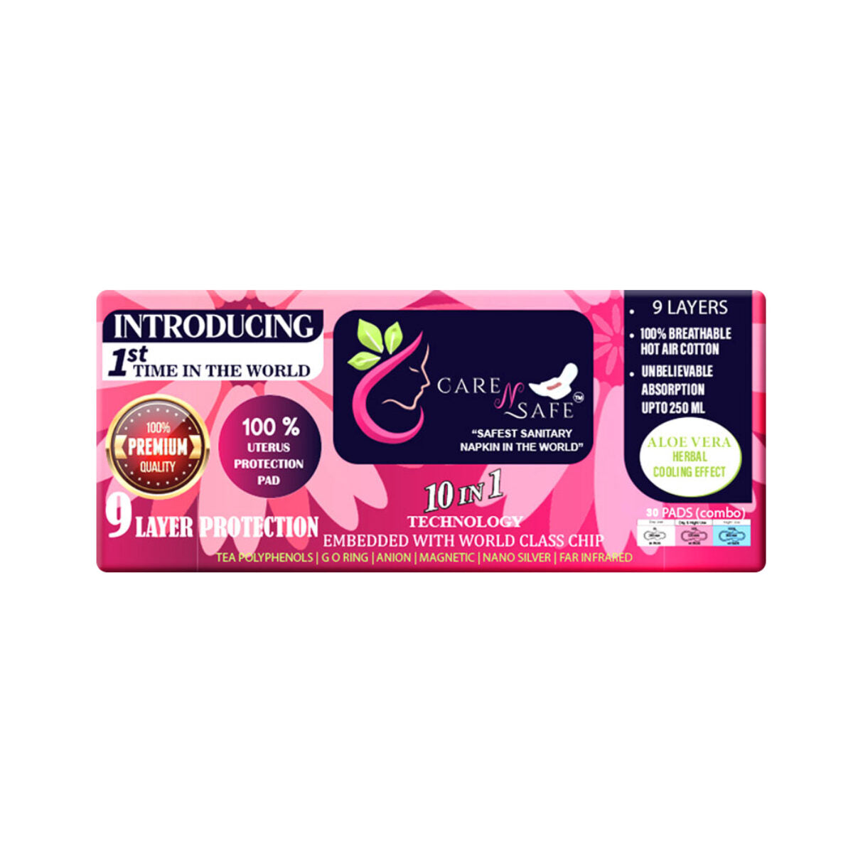 CareNSafe Premium Cotton Sanitary Pads | 40 Large Pads | Free Shipping